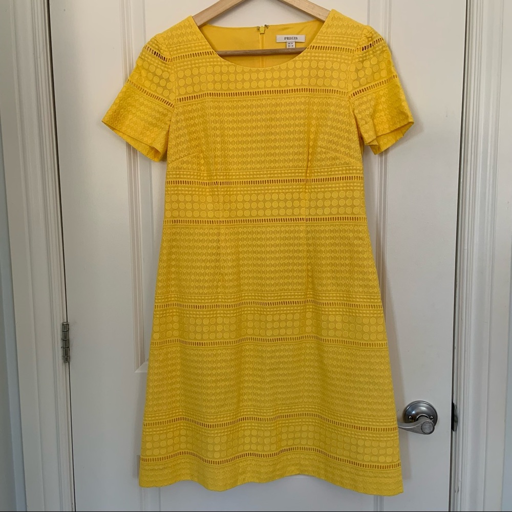 PRECIS - COTTON EYELET SHEATH DRESS, YELLOW